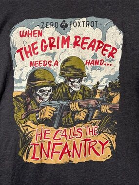 Zero Foxtrot Men's XL Charcoal Short Sleeve Tee Infantry Grim Reaper’s Helpers